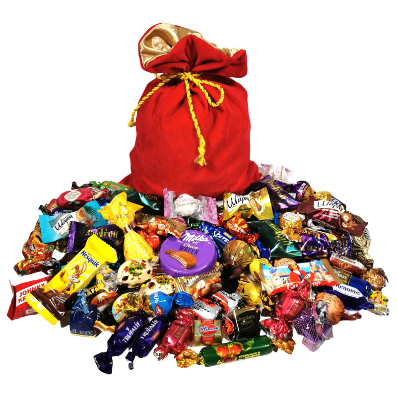 Подарунок №17 "Оксамитовий мішечок" Червоний , 1кг, Унікальна цукерка